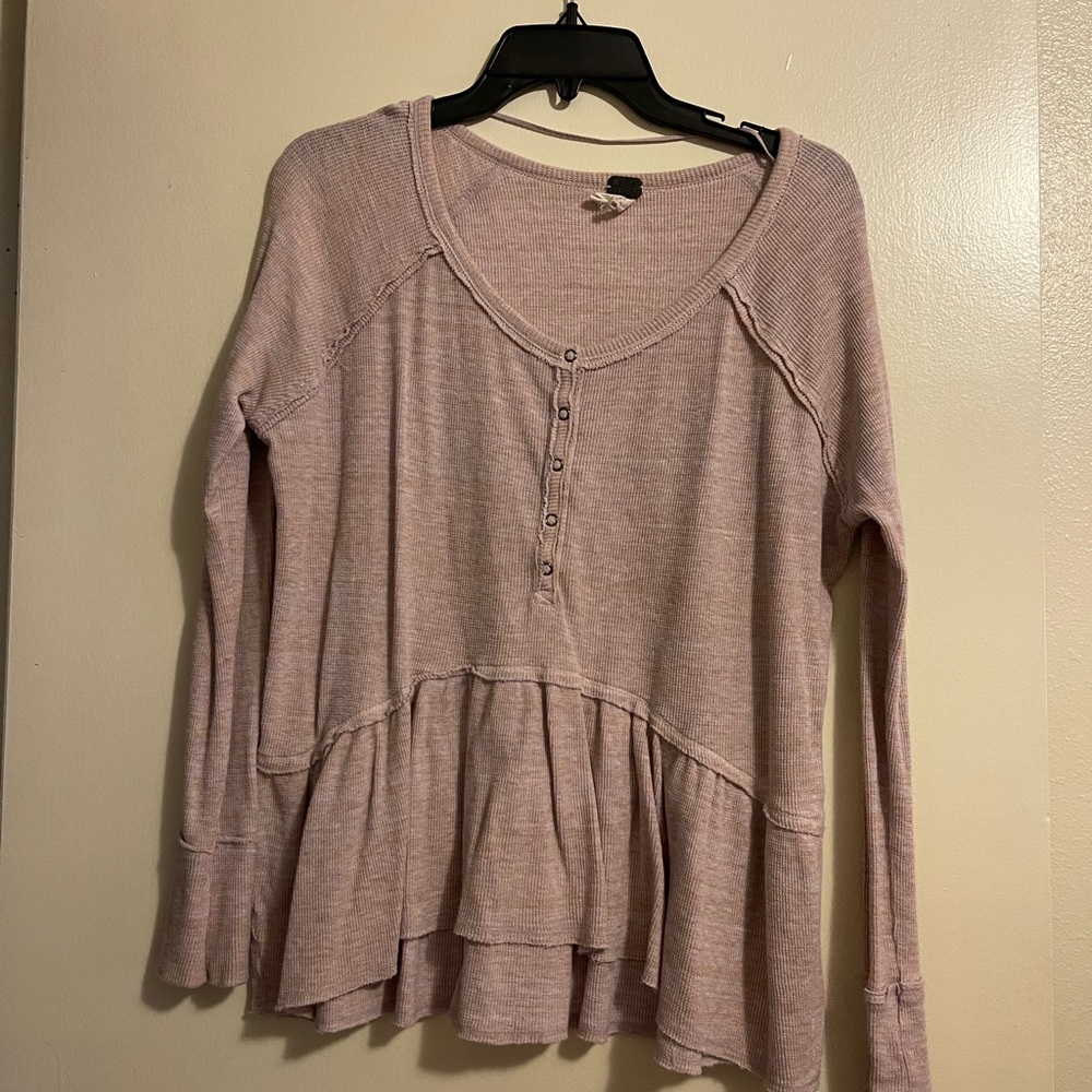 FREE PEOPLE pink babydoll waffle top